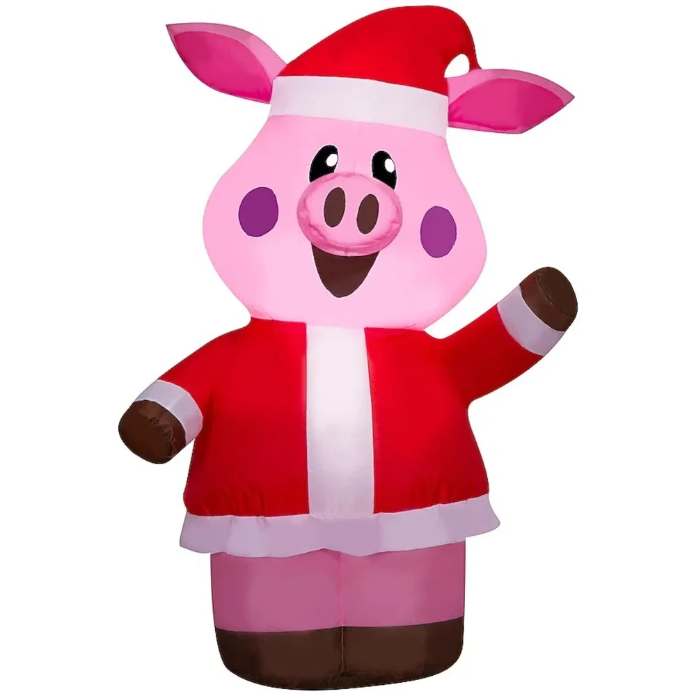 3.5 FT Super Cute Pink Pig Santa Suit LED Christmas‎ Inflatable Yard Decoration